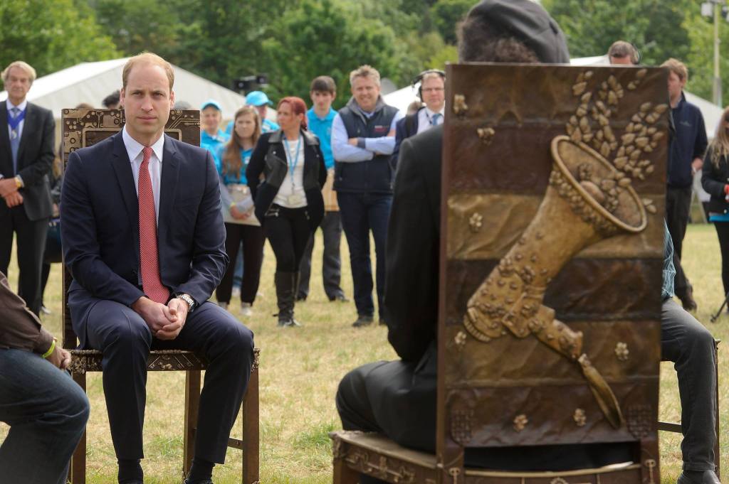 The Duke of Cambridge takes a closer look at new artwork 'The Jurors', unveiled today to commemorate Magna Carta's 800th anniversary.