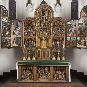 Flemish sixteenth-century composite altarpiece in the Chapel at Oxburgh Hall, Norfolk.
