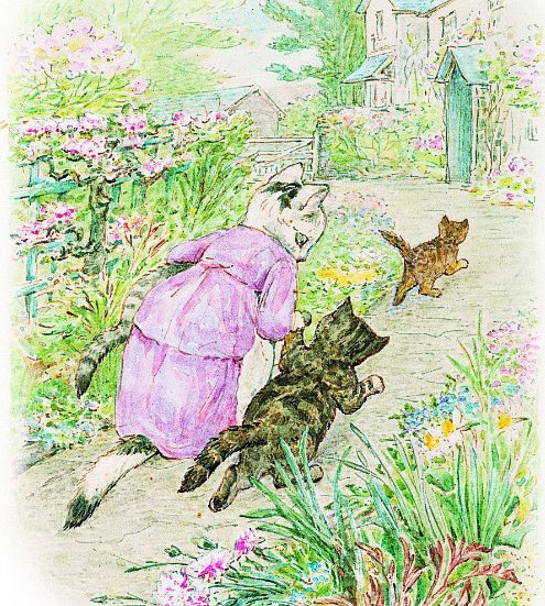 Beatrix Potter's illustration for the Tale of Tom Kitten featuring a view of Hill Top from the garden / NT 243318 