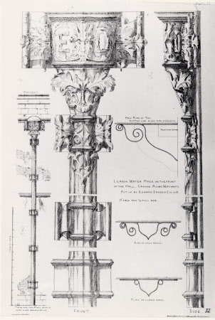 Illustration from "Spring Gardens Sketch Book", Leaden Water Pipes on the front of the Hall, Canons Ashby, Northants - National Trust Images