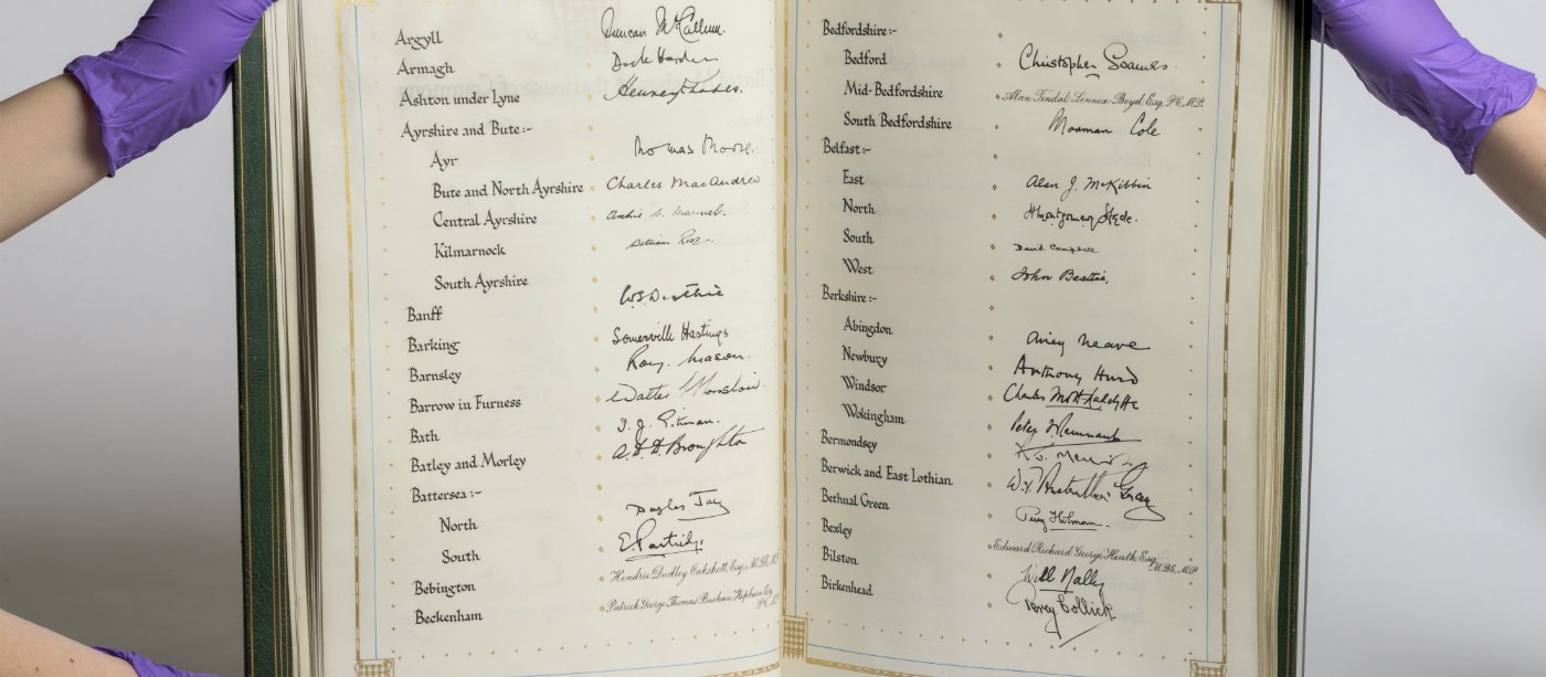  The House of Commons book is one of a kind, full of notable signatures of the time.  All members of the House of Commons signed Churchill's birthday book National Trust/John Hammond 
