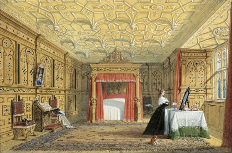 For many years, an engraving hung on the stripped walls as a reminder of the room's former splendour. From John Nash, Description of the Plates of the Mansions of England in the Olden Time (1849) / NT 3143399