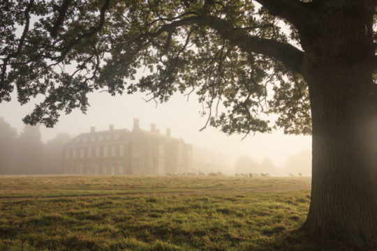 View of the Hall shrouded by thick fog. Felbrigg Hall, Norfolk. ©National Trust Images/Justin Minns