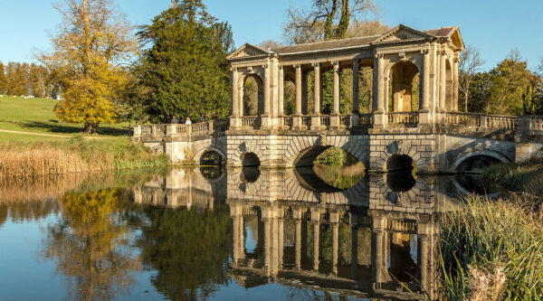 The Palladian Bridge in autumn at Stowe, Buckinghamshire ©National Trust Images/Hugh Mothersole