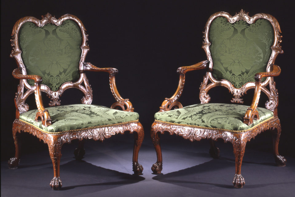 Pair of Irish George II Mahogany Armchairs after a design by Thomas Chippendale c. 1755. © Hyde Park antiques