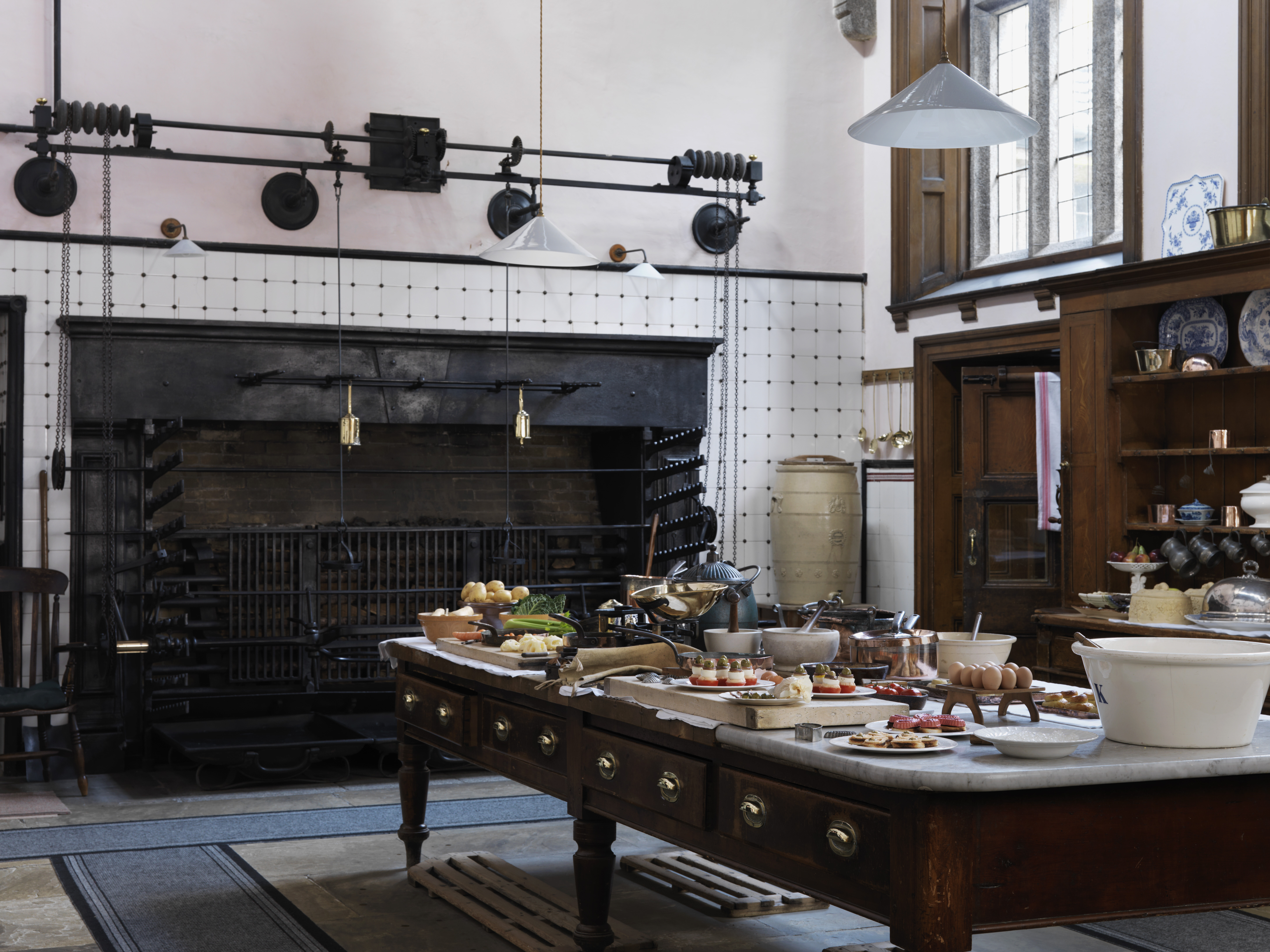 The Kitchen looking towards the roasting spits and fire at Lanhydrock, Cornwall ©National Trust Images Andreas von Einsiedel