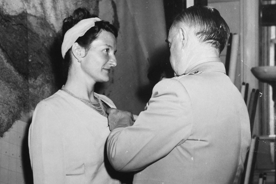 Virginia Hall receiving the Distinguished Service Cross on September 27, 1945. Courtesy of Lorna Catling and John Hall
