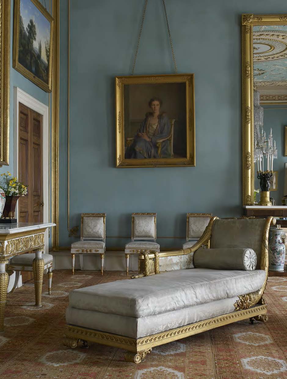 The Drawing Room at Attingham Park, Shropshire, showing several pieces of giltwood and whitepainted Neo-classical Italian furniture, traditionally but erroneously associated with Caroline Murat. © National Trust Images/Paul Barker