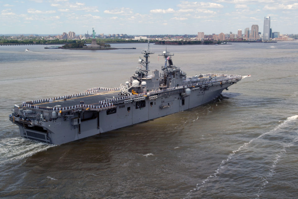 The USS Kearsarge entering the harbor for Fleet Week . U.S. Navy photo by Mass Communication Specialist 1st Class Aaron Glover