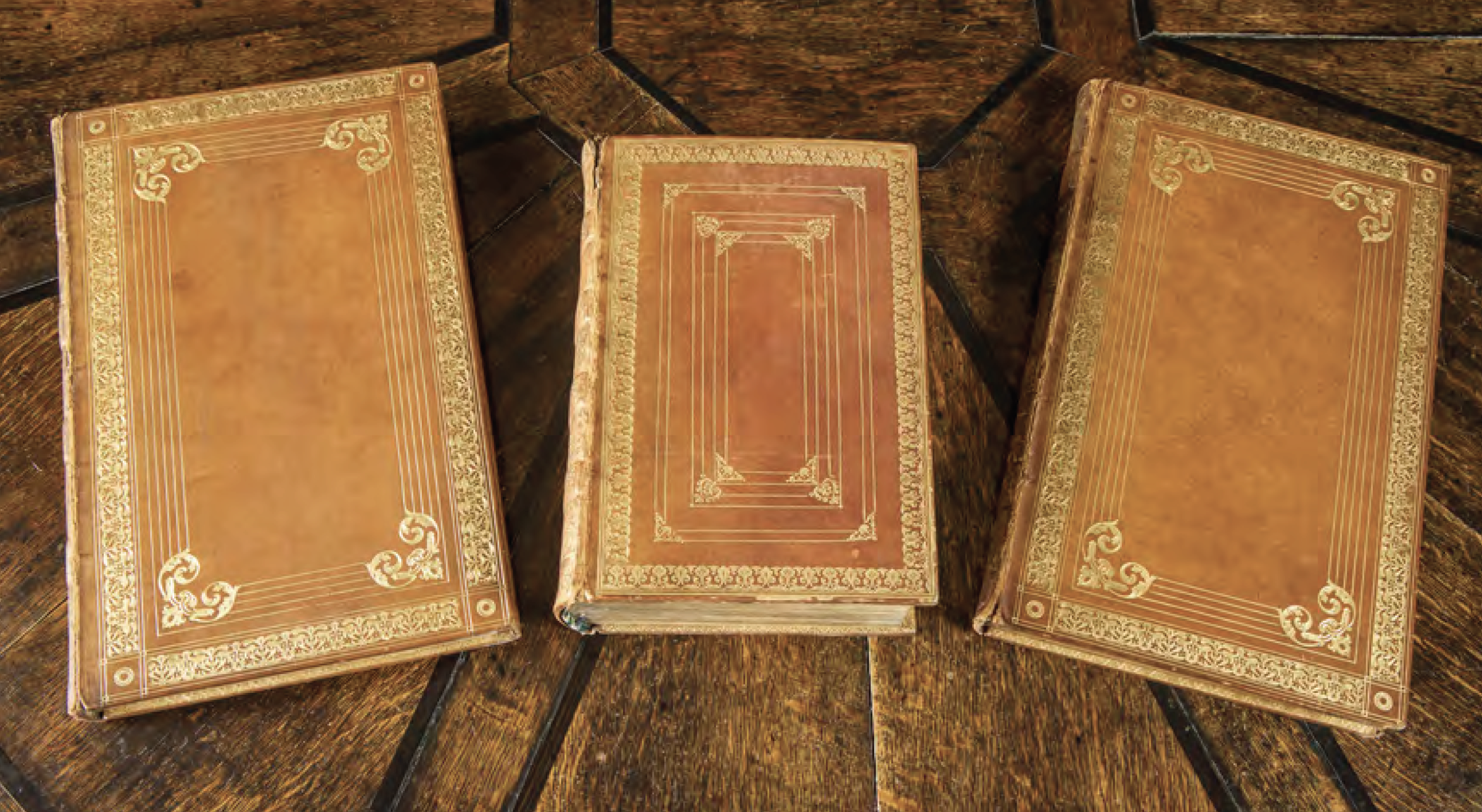 19th-century bindings: Greek poets (left and right) and New Testament (centre), ©National Trust Images/Paul Bailey