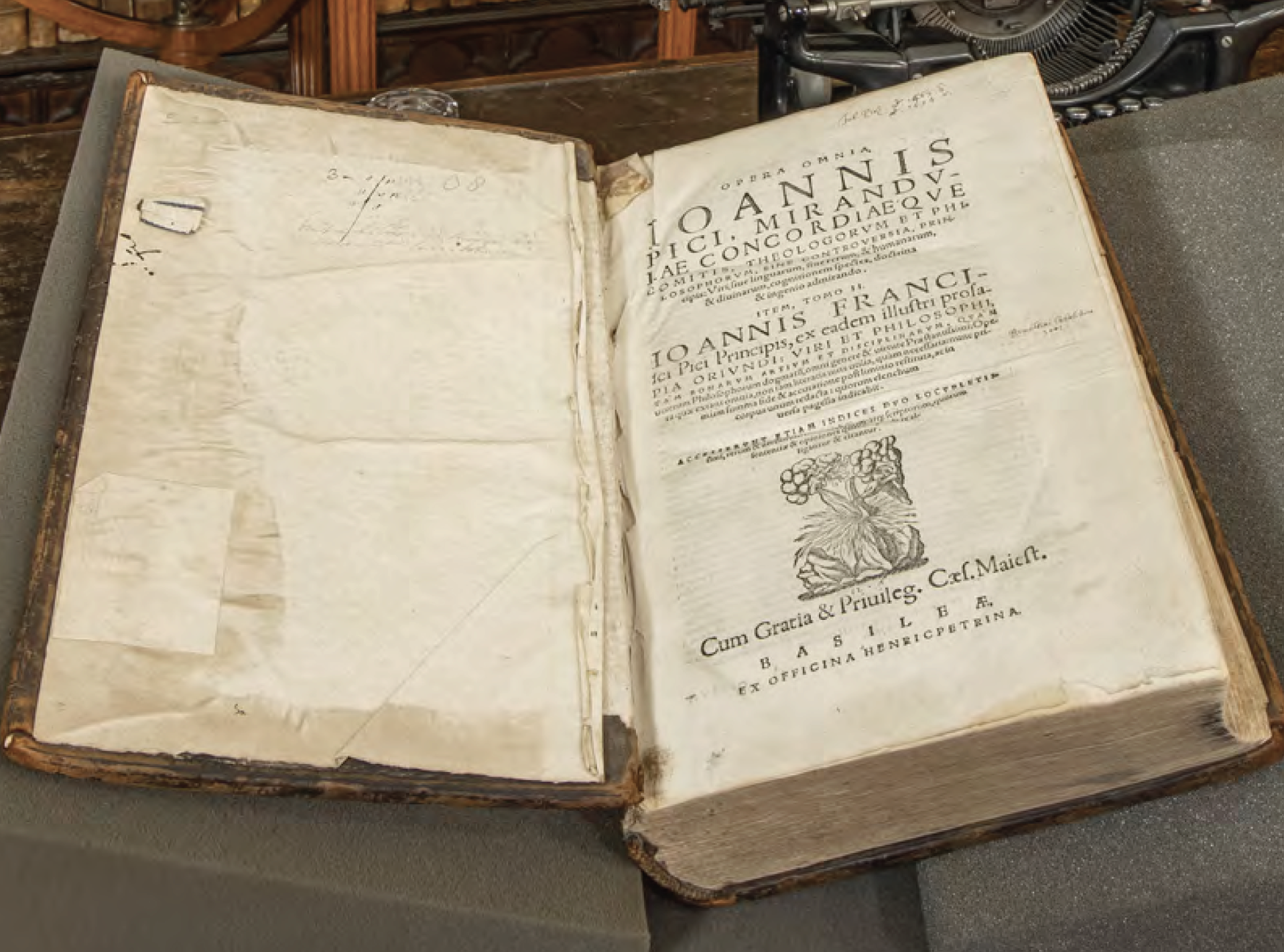 An edition of the works of Giovanni Pico della Mirandola, Opera omnia, bearing William Windham’s faded pencil inscription (on the blank paste-down opposite the title-page) recording Johnson’s ownership ©National Trust Images/Paul Bailey
