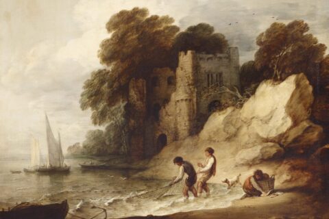 Thomas Gainsborough RA, Rocky Coastal Scene with Ruined Castle, Boats and Fishermen, 1781 ©National Trust