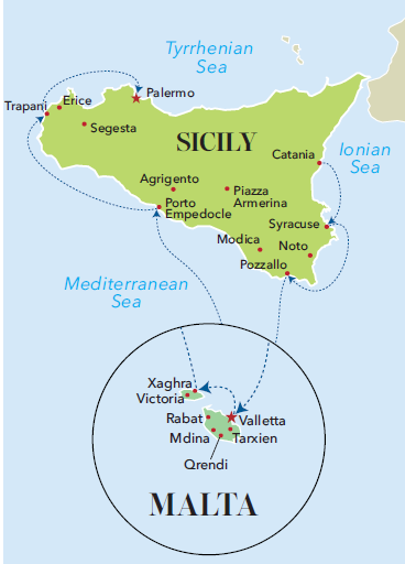 Map of Voyage to Sicily and Malta