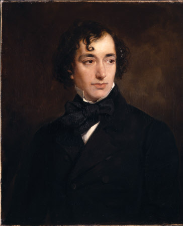 Portrait of Benjamin Disraeli by Sir Francis Grant. White male, dark hair wearing a suit